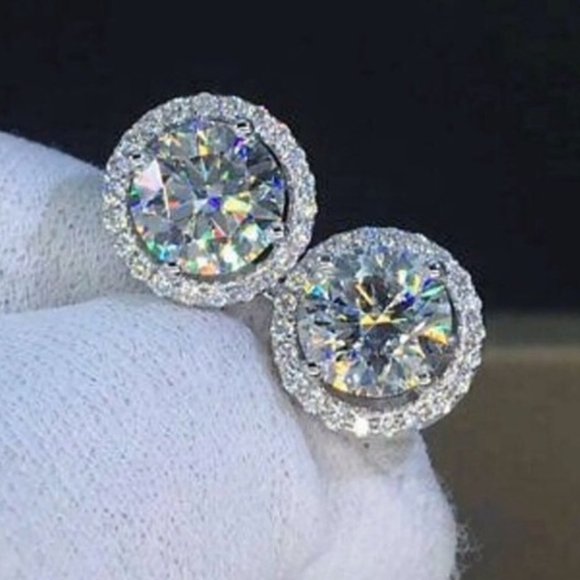 LiveChicStyle Jewelry - Round Cut Diamond Halo Stud Earrings